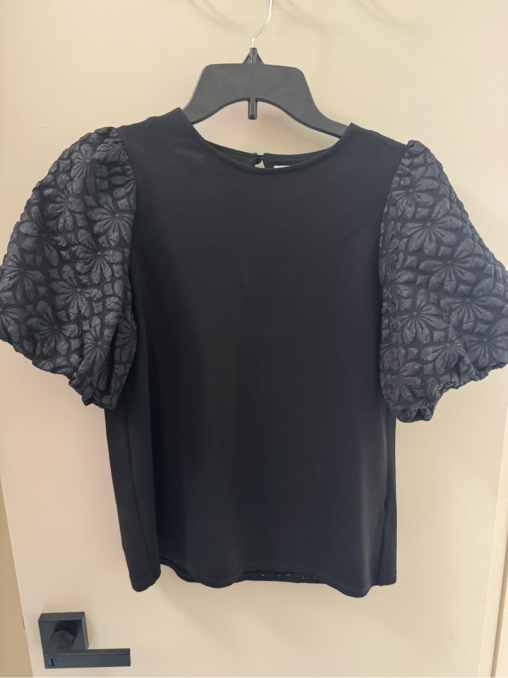 THML Black Knit Top Floral Puff Sleeve